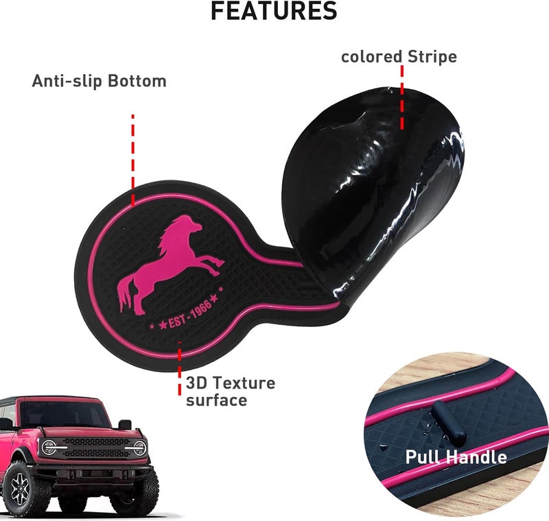 LSAUTO Car Cup Holder Coaster Compatible with Ford Bronco Offroad 2021-2025, Silicone Car Decorative Water Coaser, Bronco Car Accessories (Pink) - Image 5